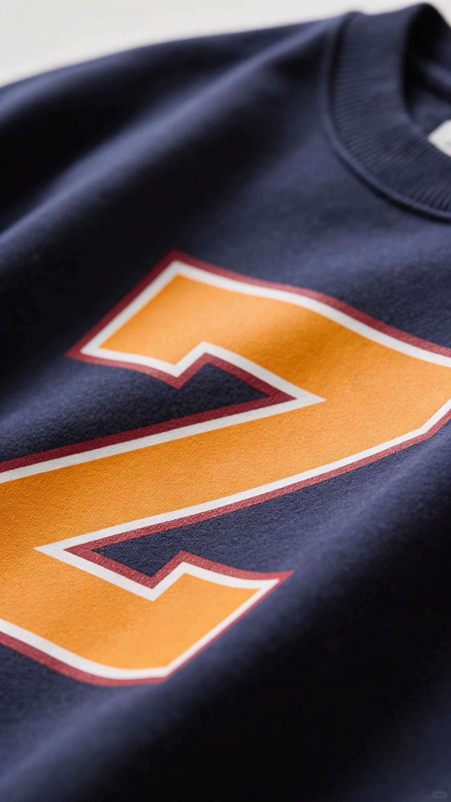Close-up of varsity monogram letter Z print on French Navy cotton sweatshirt