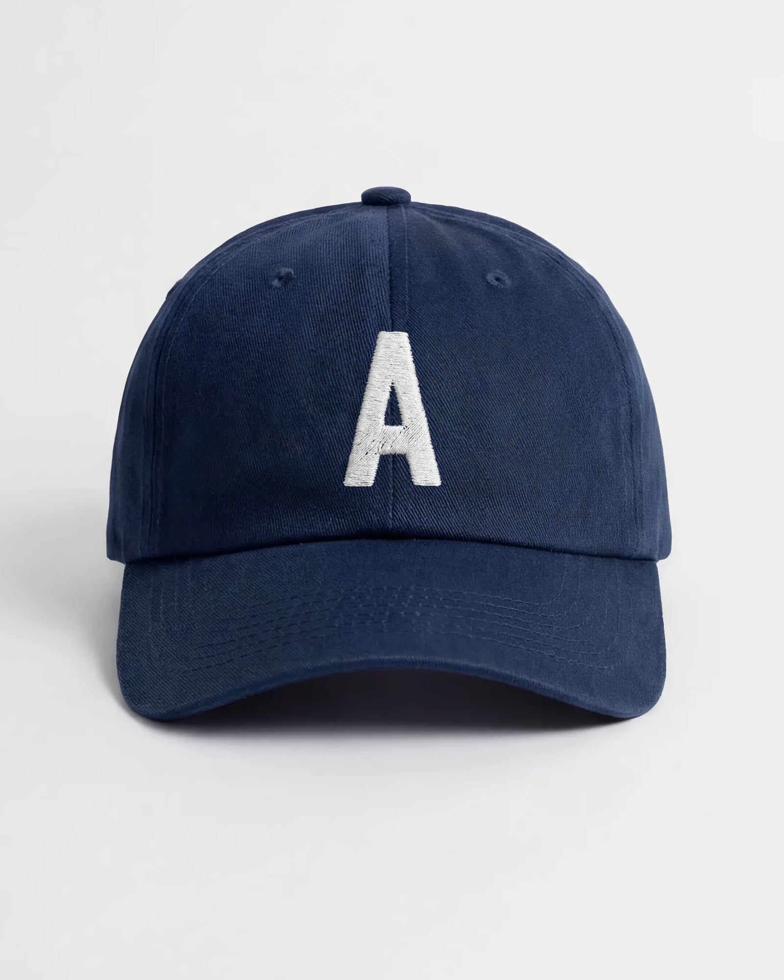 Harbour Monogram Navy cotton cap with embroidered letter A by Baron & Buck
