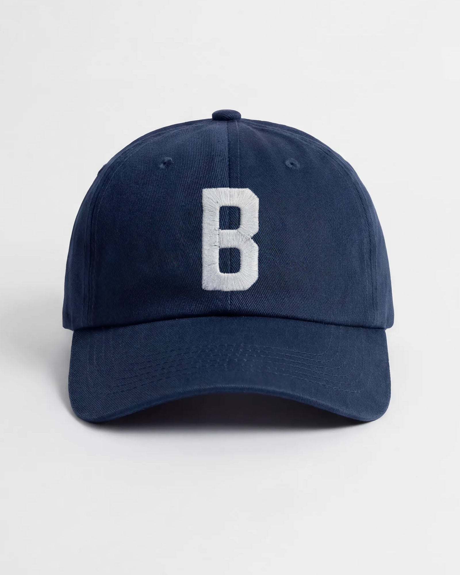 Harbour Monogram Navy cotton cap with embroidered letter B by Baron & Buck