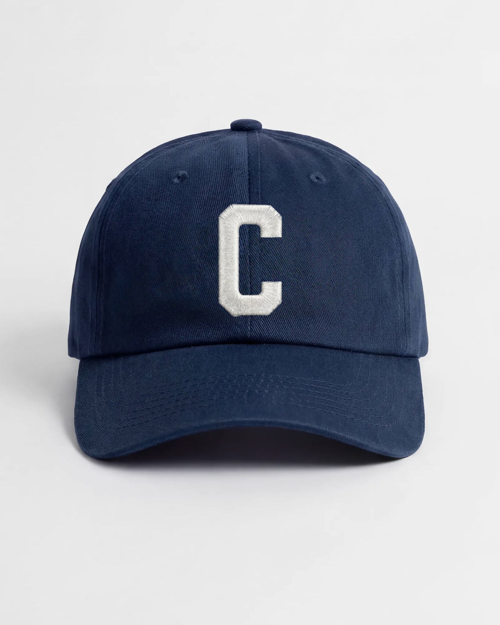 Harbour Monogram Navy cotton cap with embroidered letter C by Baron & Buck