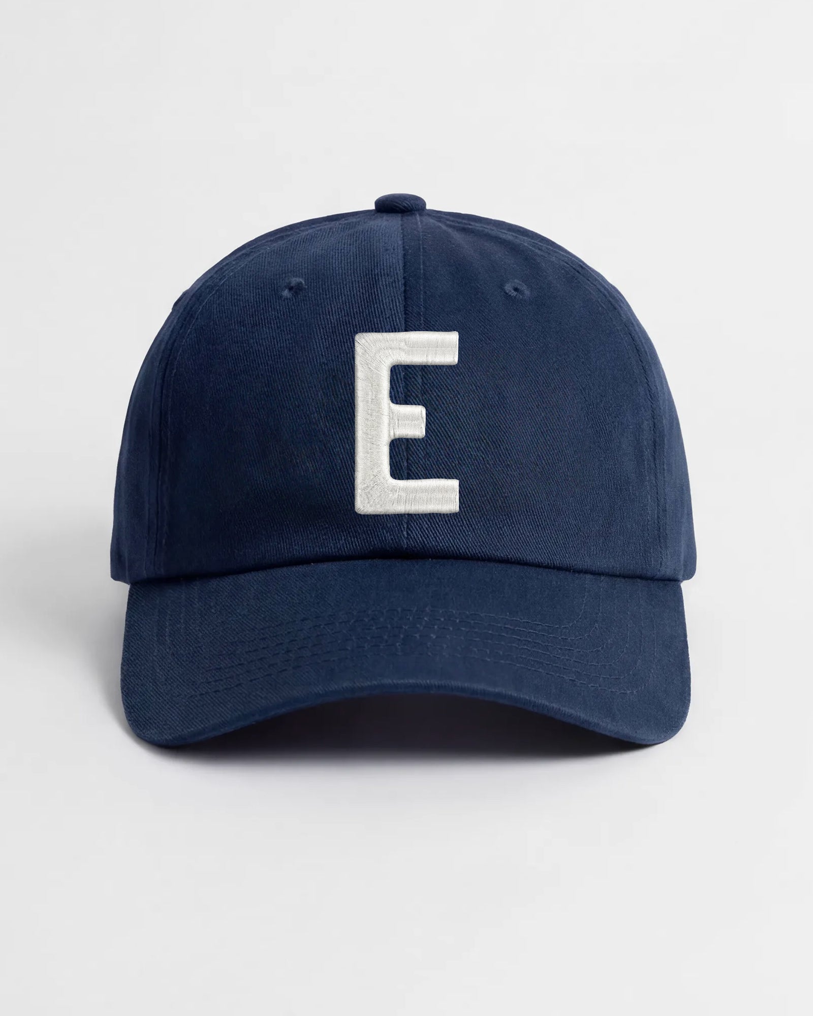 Harbour Monogram Navy cotton cap with embroidered letter E by Baron & Buck