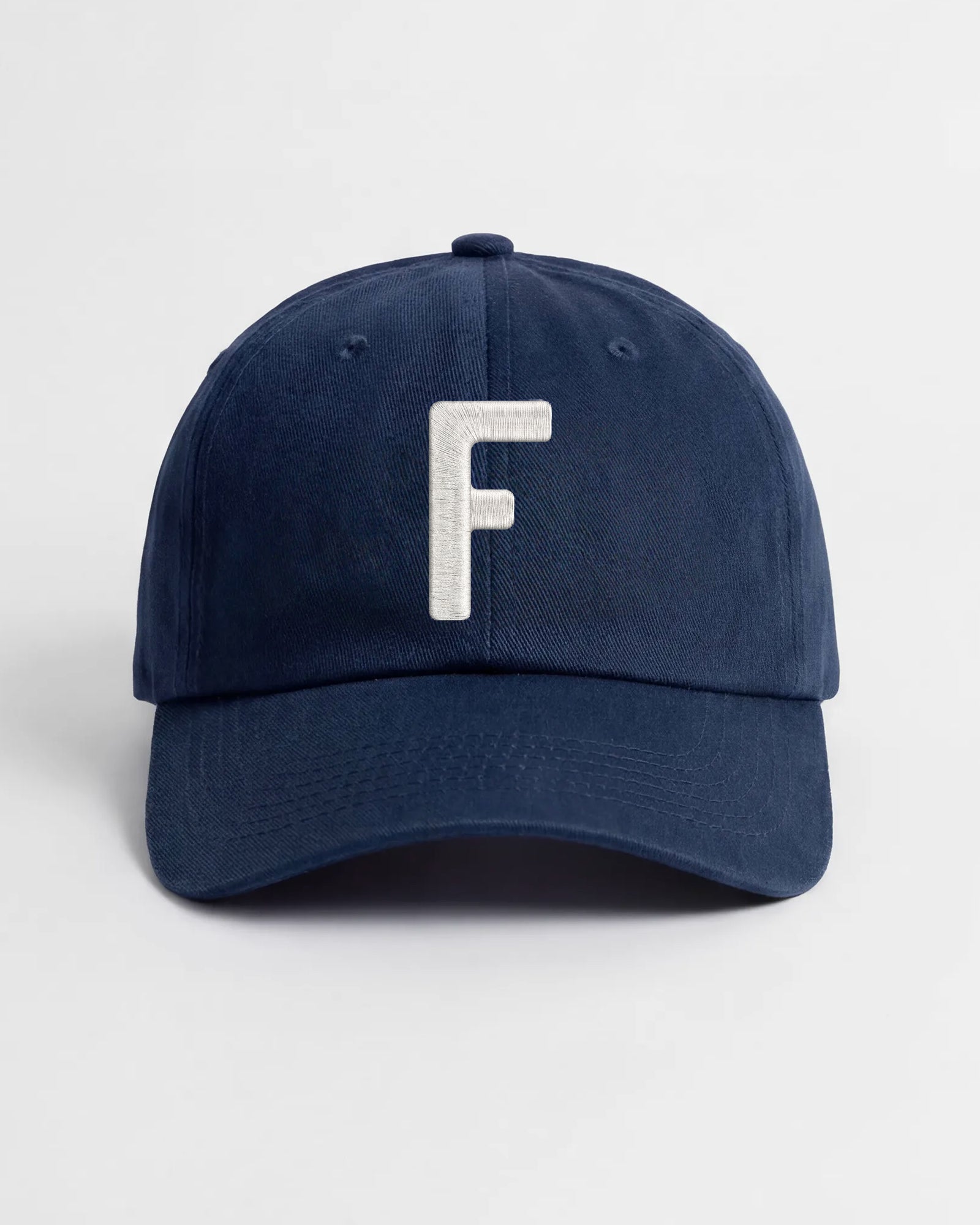 Harbour Monogram Navy cotton cap with embroidered letter F by Baron & Buck