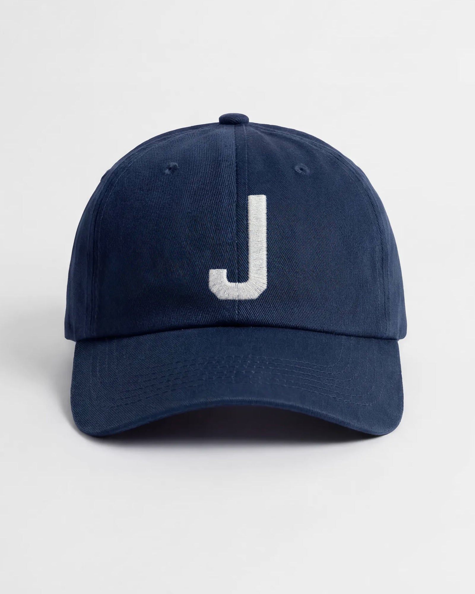 Harbour Monogram Navy cotton cap with embroidered letter J by Baron & Buck