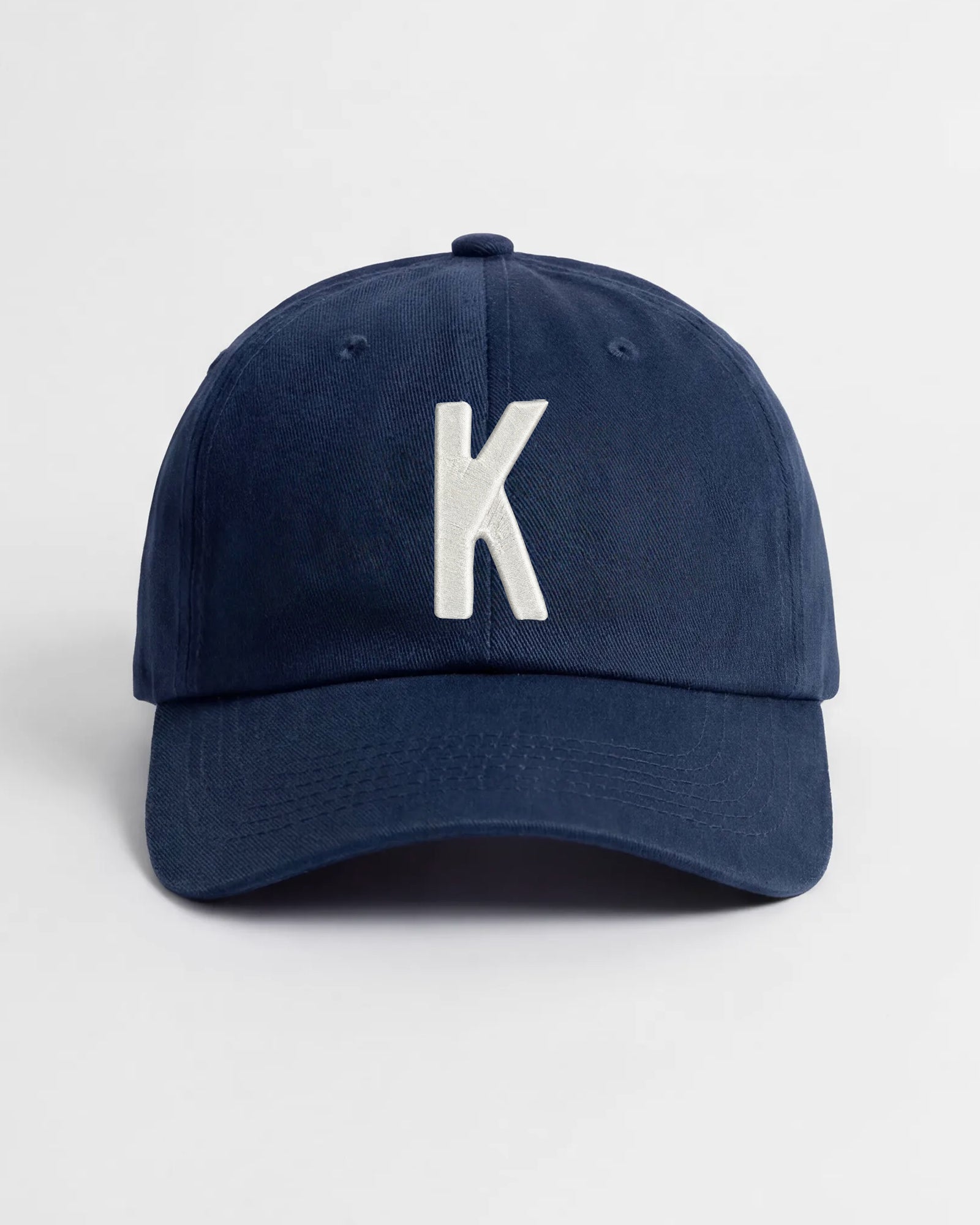 Harbour Monogram Navy cotton cap with embroidered letter K by Baron & Buck