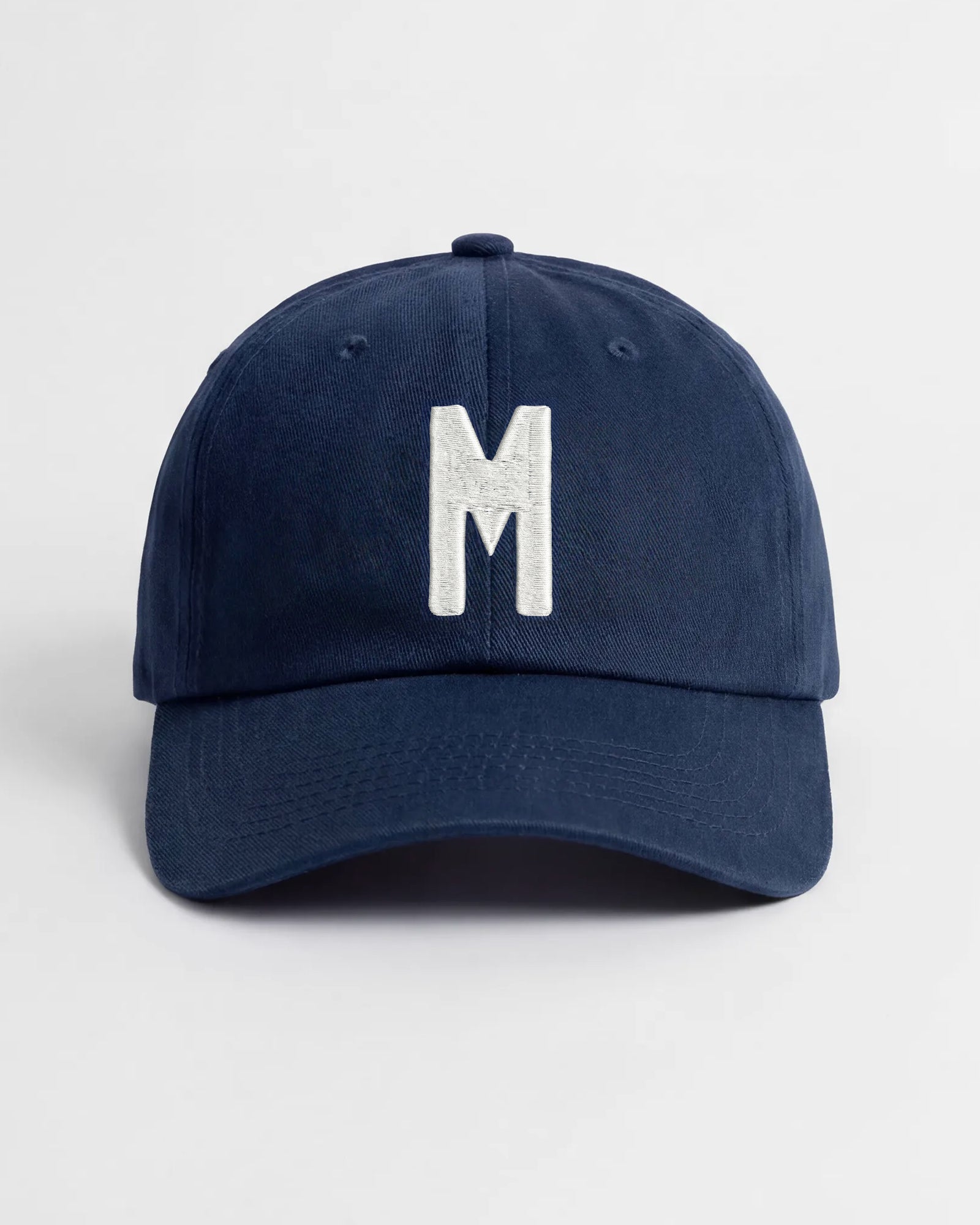 Harbour Monogram Navy cotton cap with embroidered letter M by Baron & Buck
