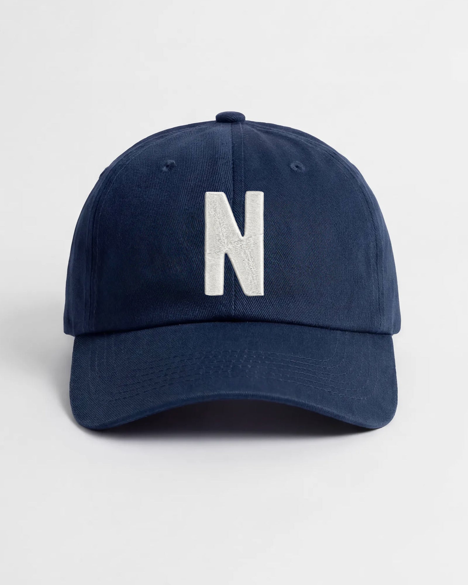 Harbour Monogram Navy cotton cap with embroidered letter N by Baron & Buck