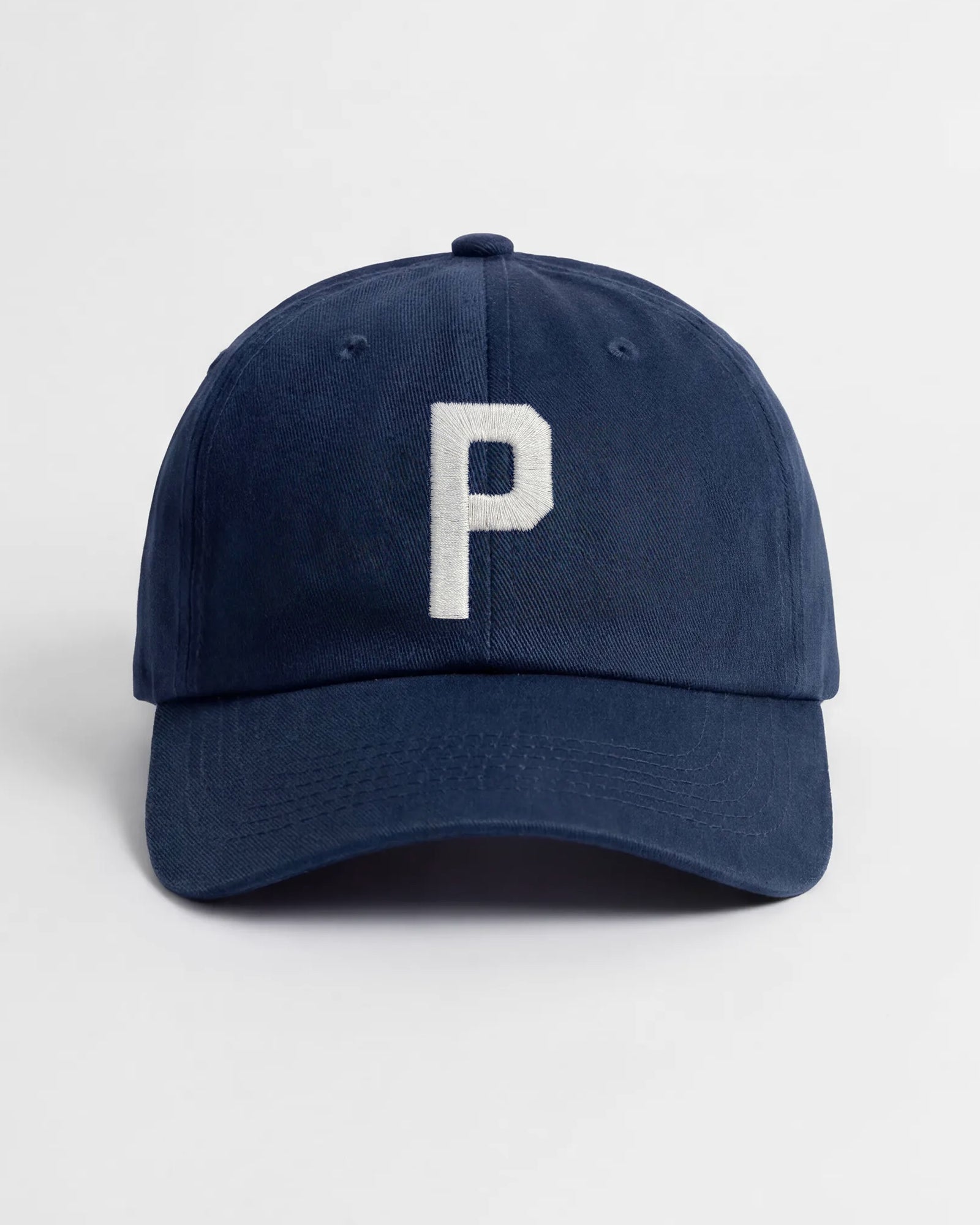 Harbour Monogram Navy cotton cap with embroidered letter P by Baron & Buck