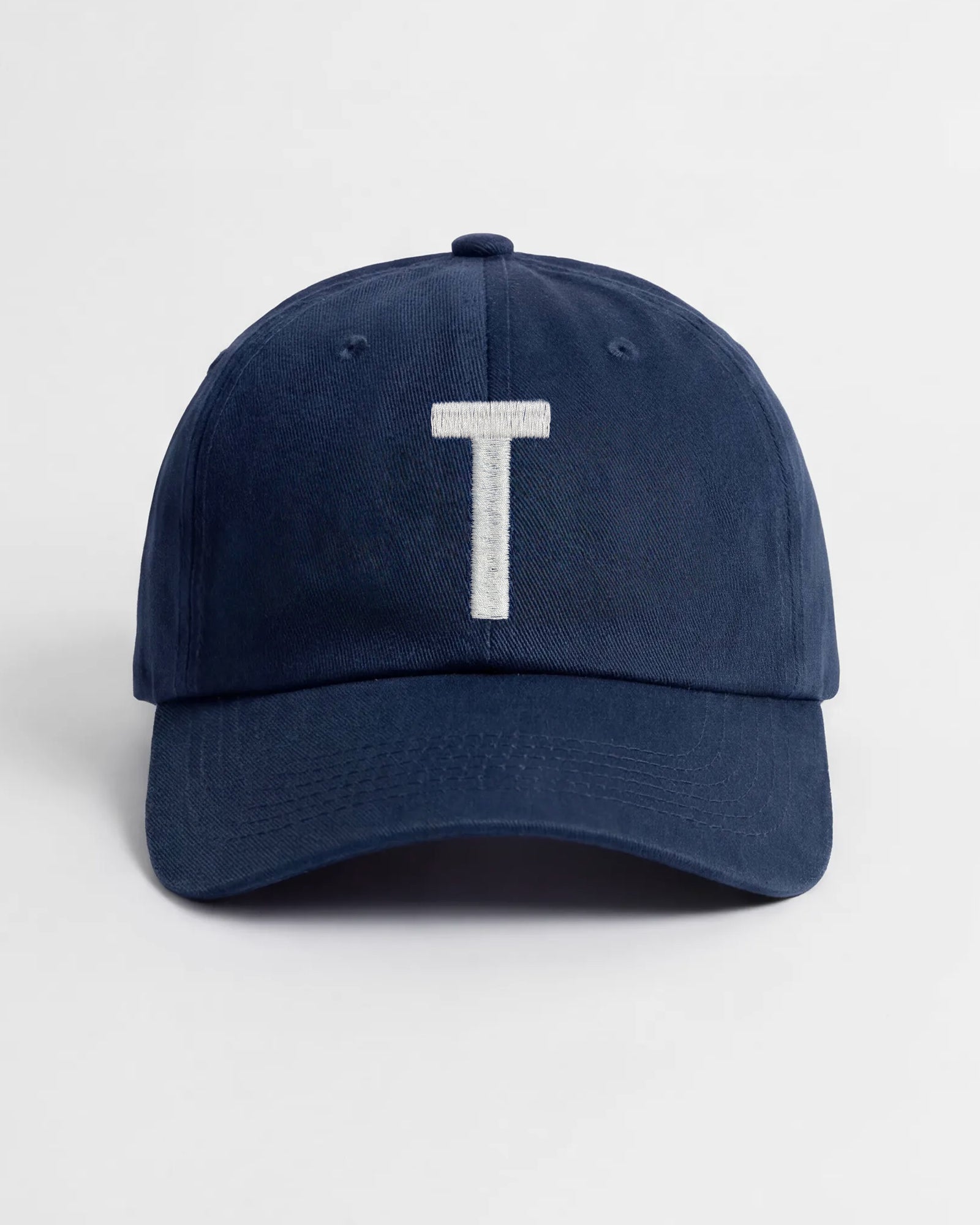Harbour Monogram Navy cotton cap with embroidered letter T by Baron & Buck