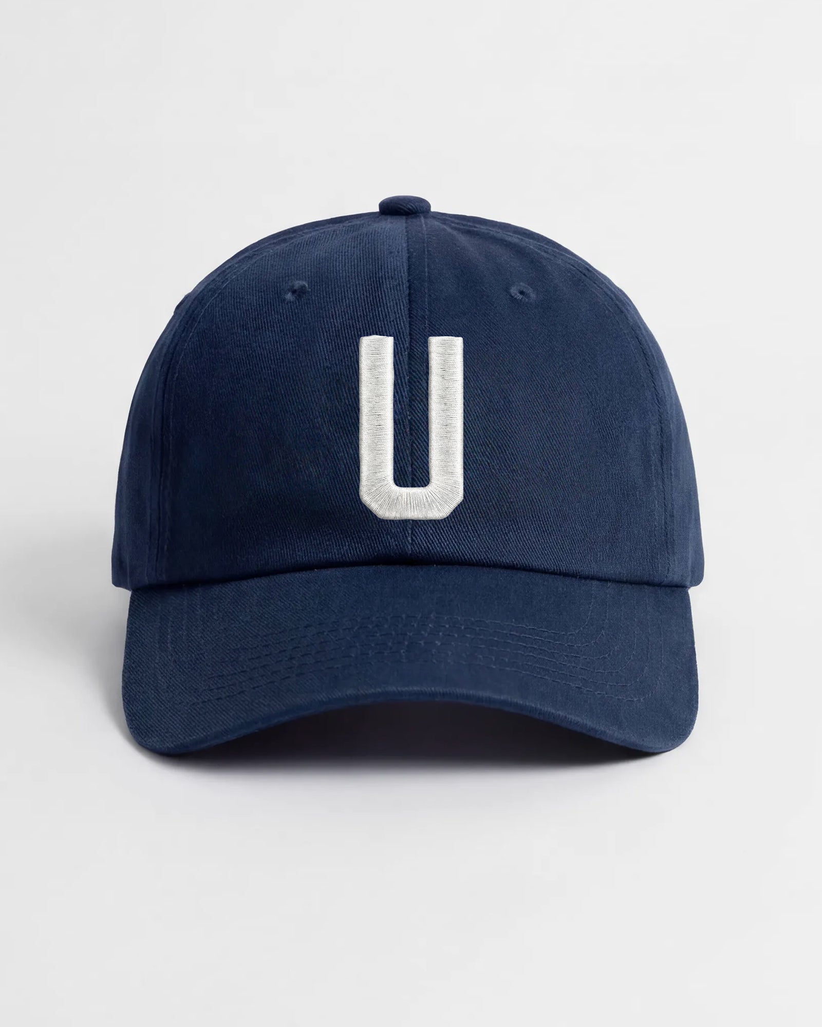 Harbour Monogram Navy cotton cap with embroidered letter U by Baron & Buck