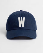 Harbour Monogram Navy cotton cap with embroidered letter W by Baron & Buck