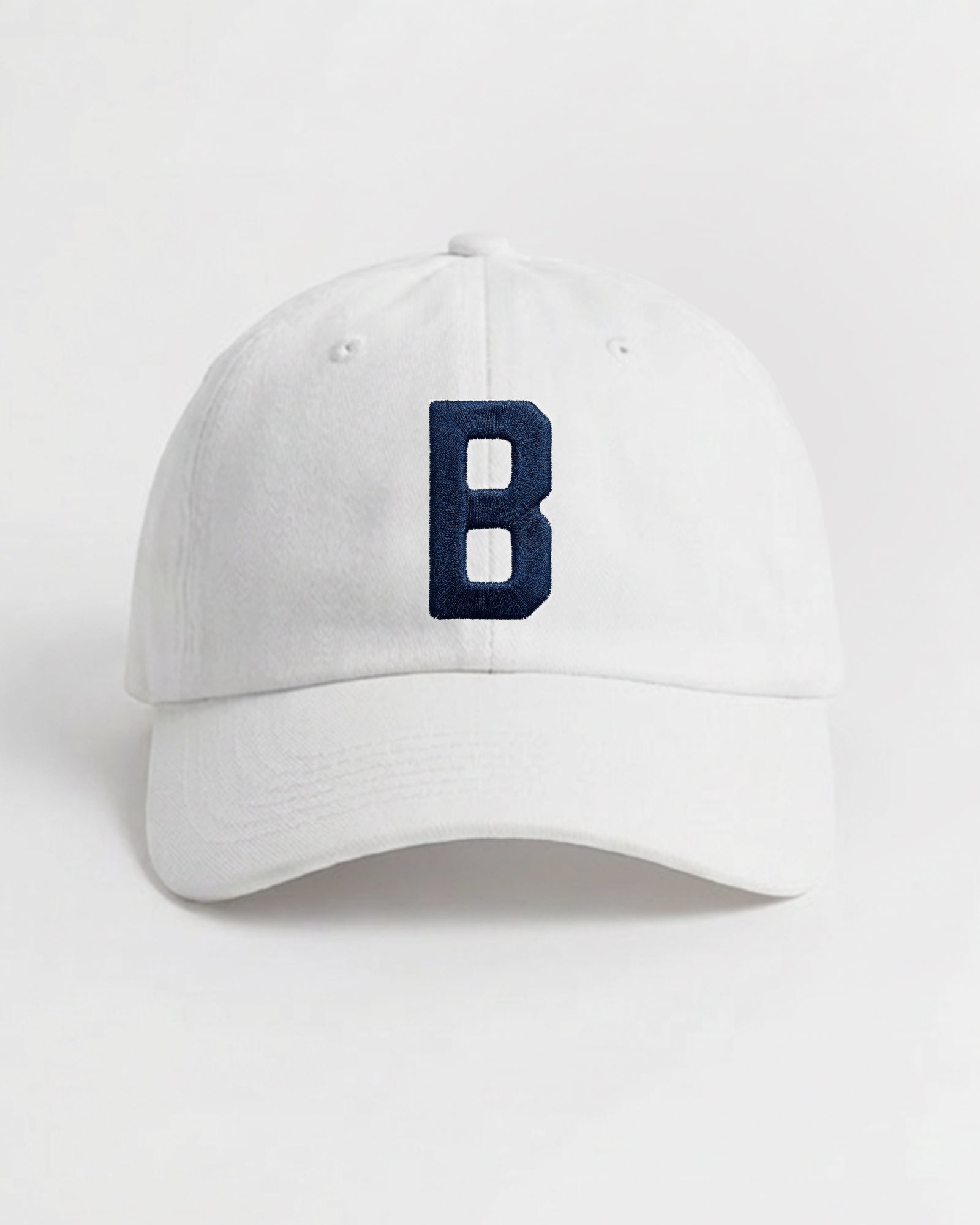 Harbour Monogram White cotton cap with embroidered letter B by Baron & Buck