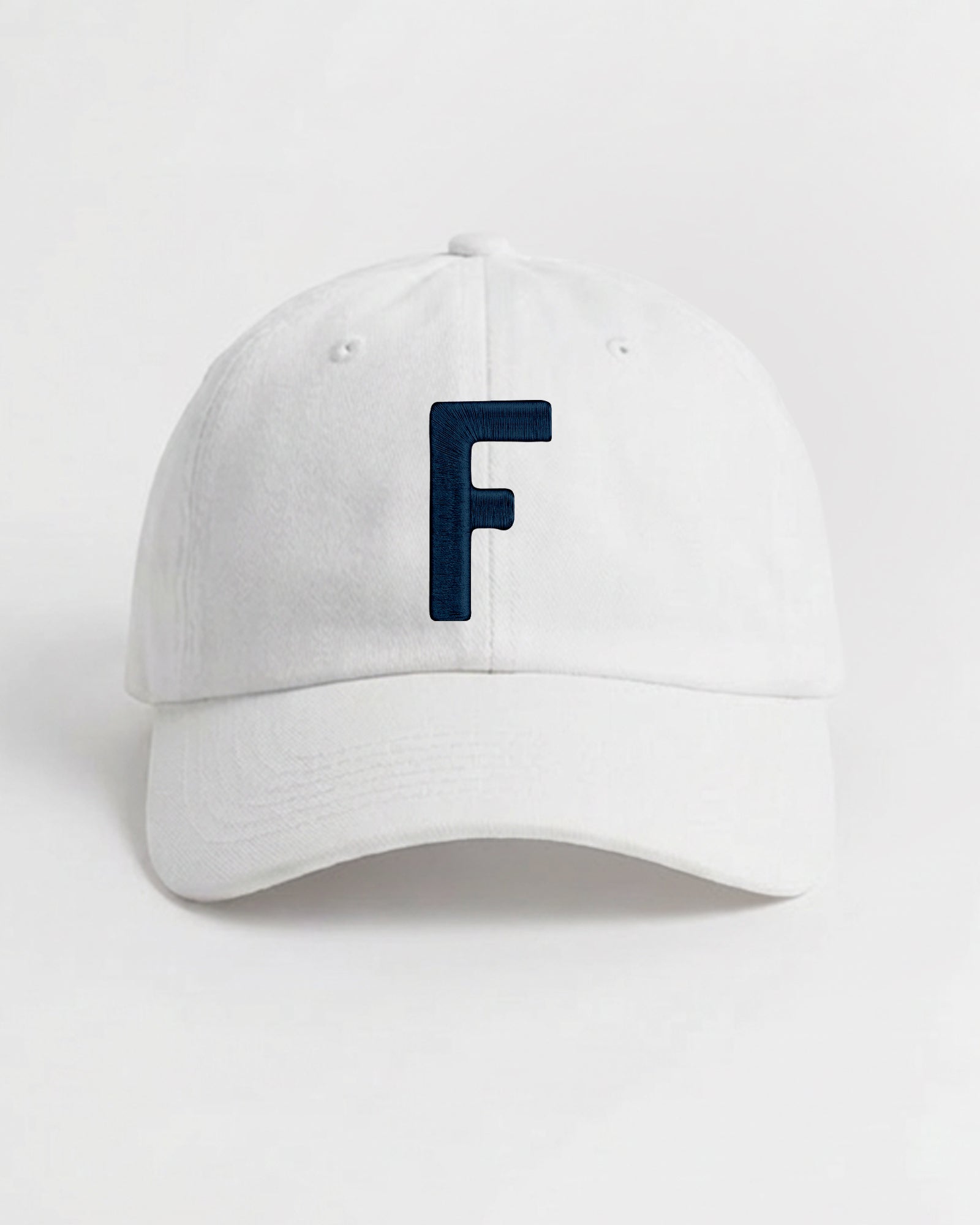 Harbour Monogram White cotton cap with embroidered letter F by Baron & Buck