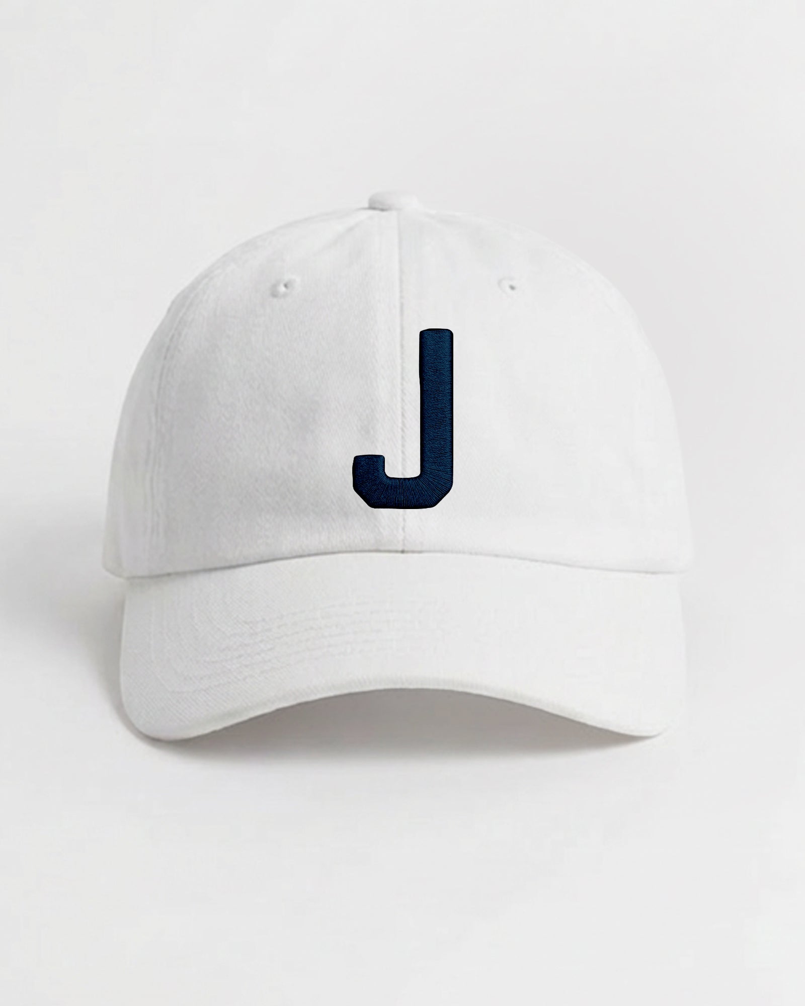 Harbour Monogram White cotton cap with embroidered letter J by Baron & Buck