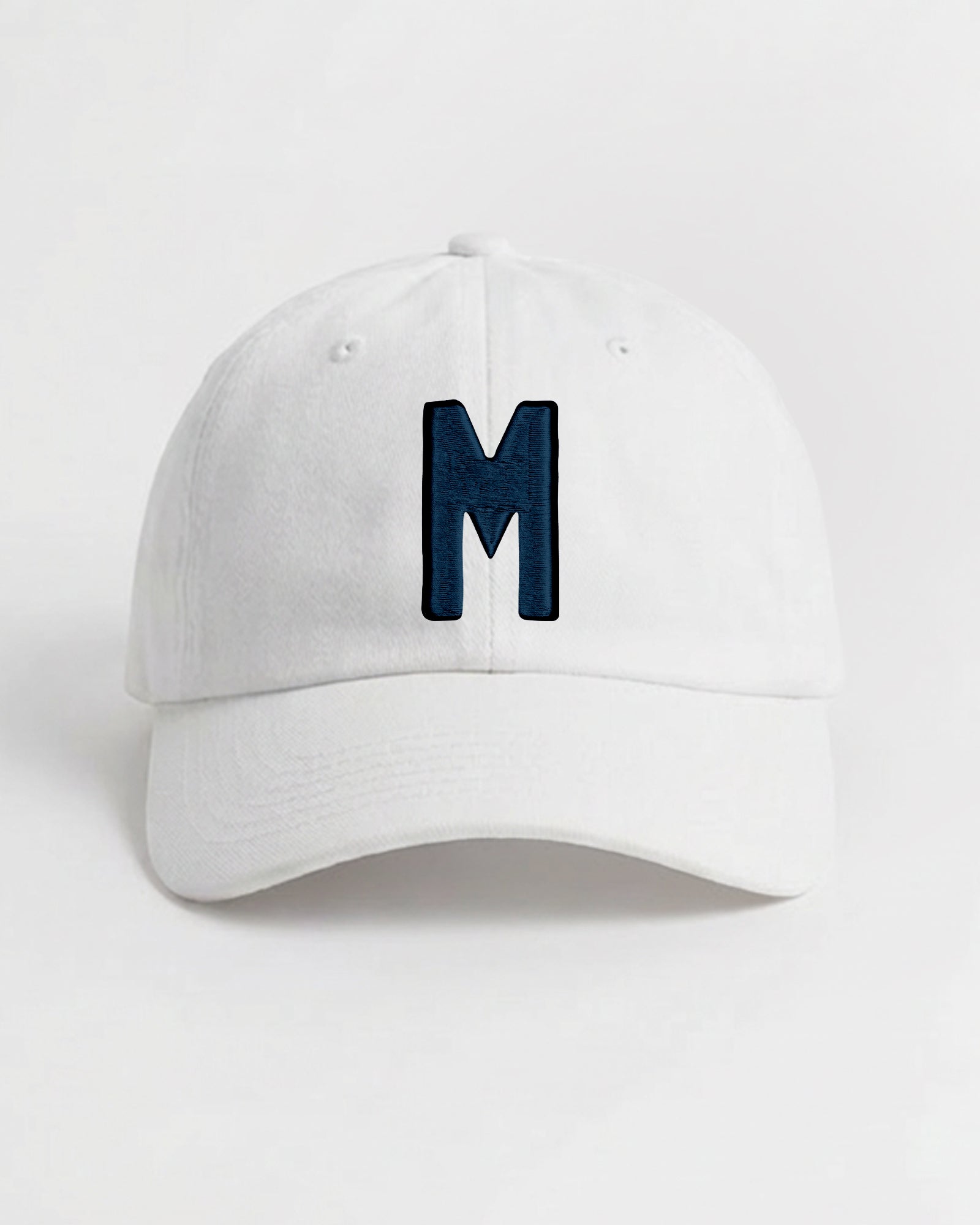 Harbour Monogram White cotton cap with embroidered letter M by Baron & Buck