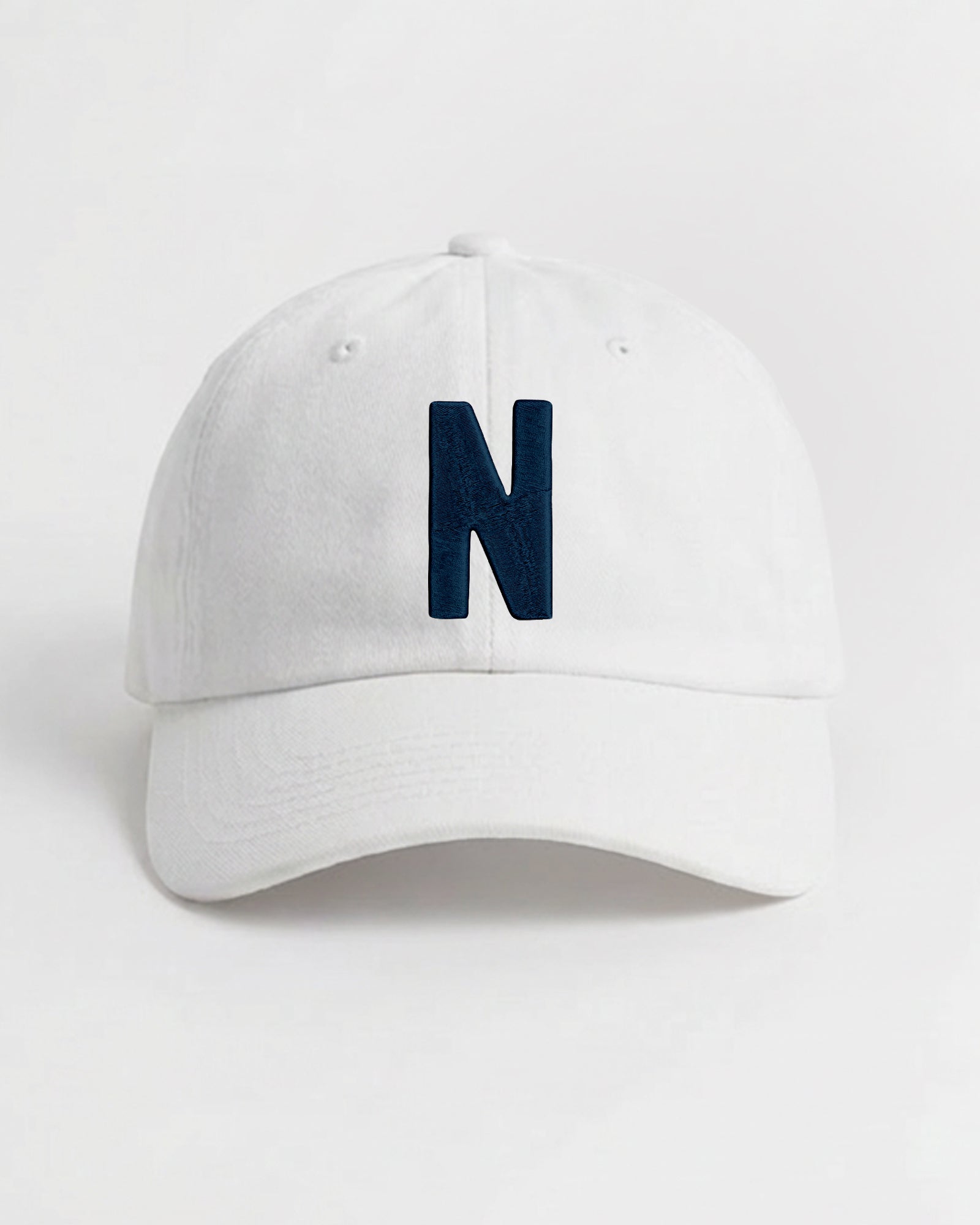 Harbour Monogram White cotton cap with embroidered letter N by Baron & Buck