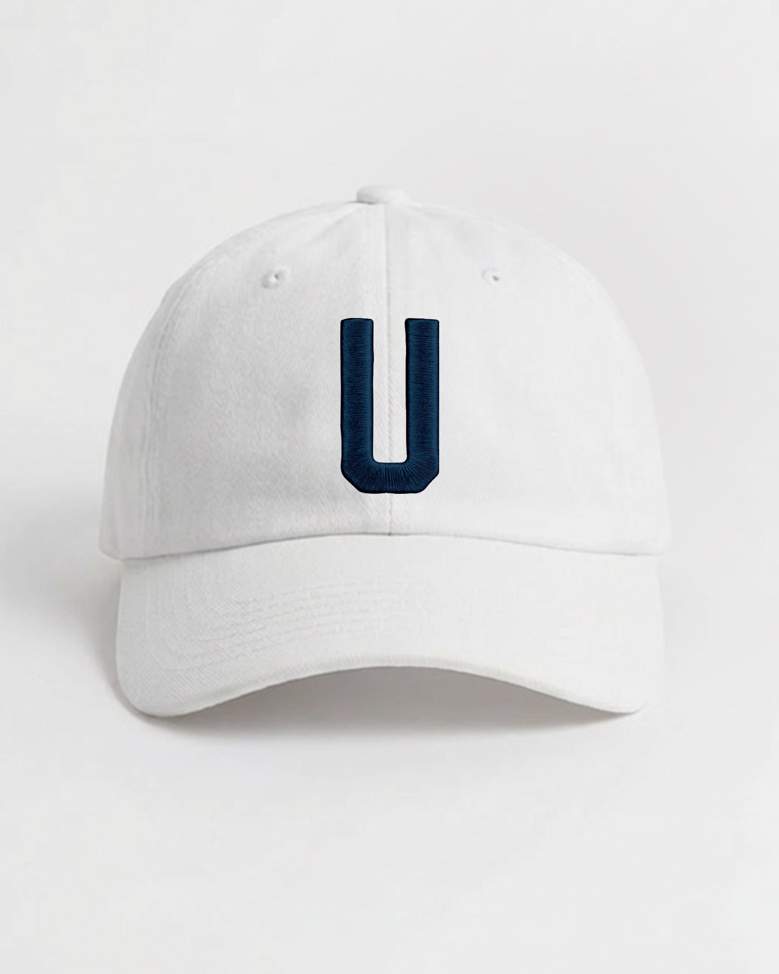 Harbour Monogram White cotton cap with embroidered letter U by Baron & Buck