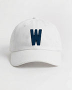 Harbour Monogram White cotton cap with embroidered letter W by Baron & Buck