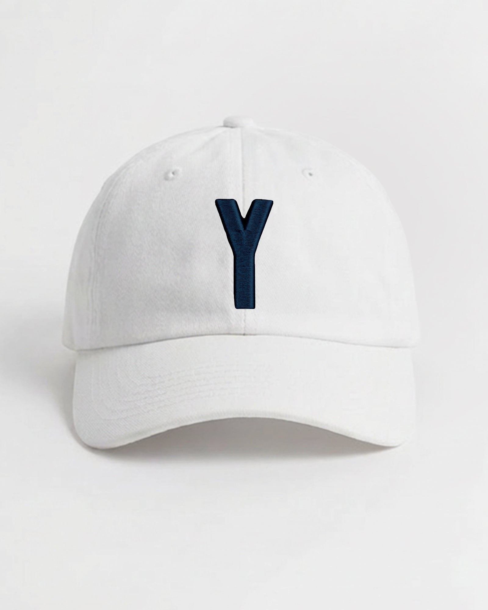 Harbour Monogram White cotton cap with embroidered letter Y by Baron & Buck