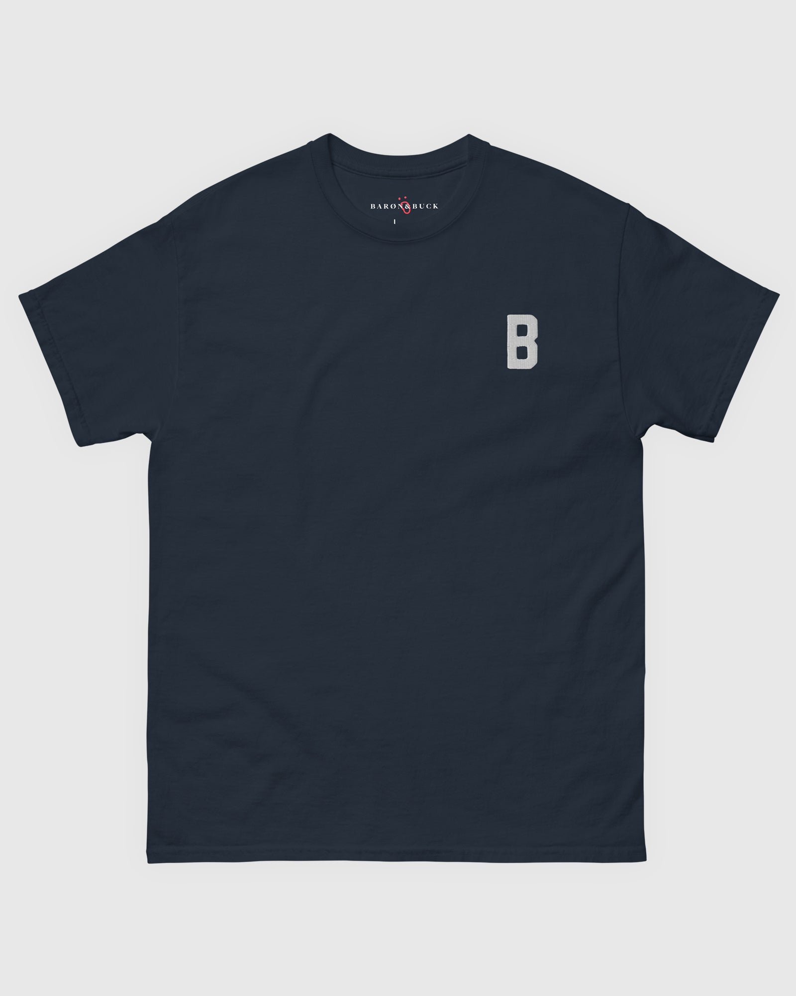 Harbour Monogram Navy heavyweight t-shirt with blue embroidered letter B by Baron & Buck