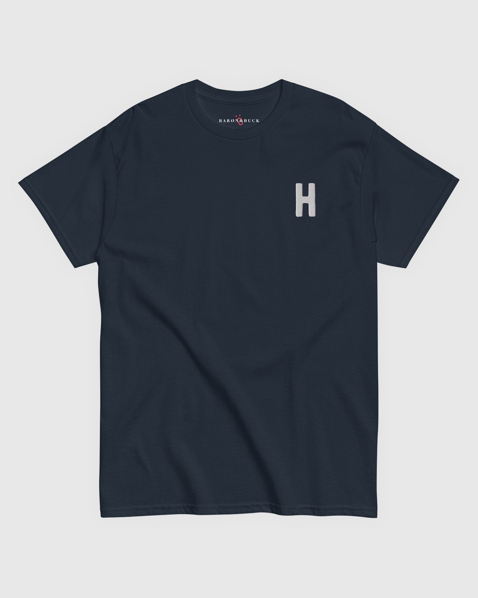 Harbour Monogram Navy heavyweight t-shirt with blue embroidered letter H by Baron & Buck
