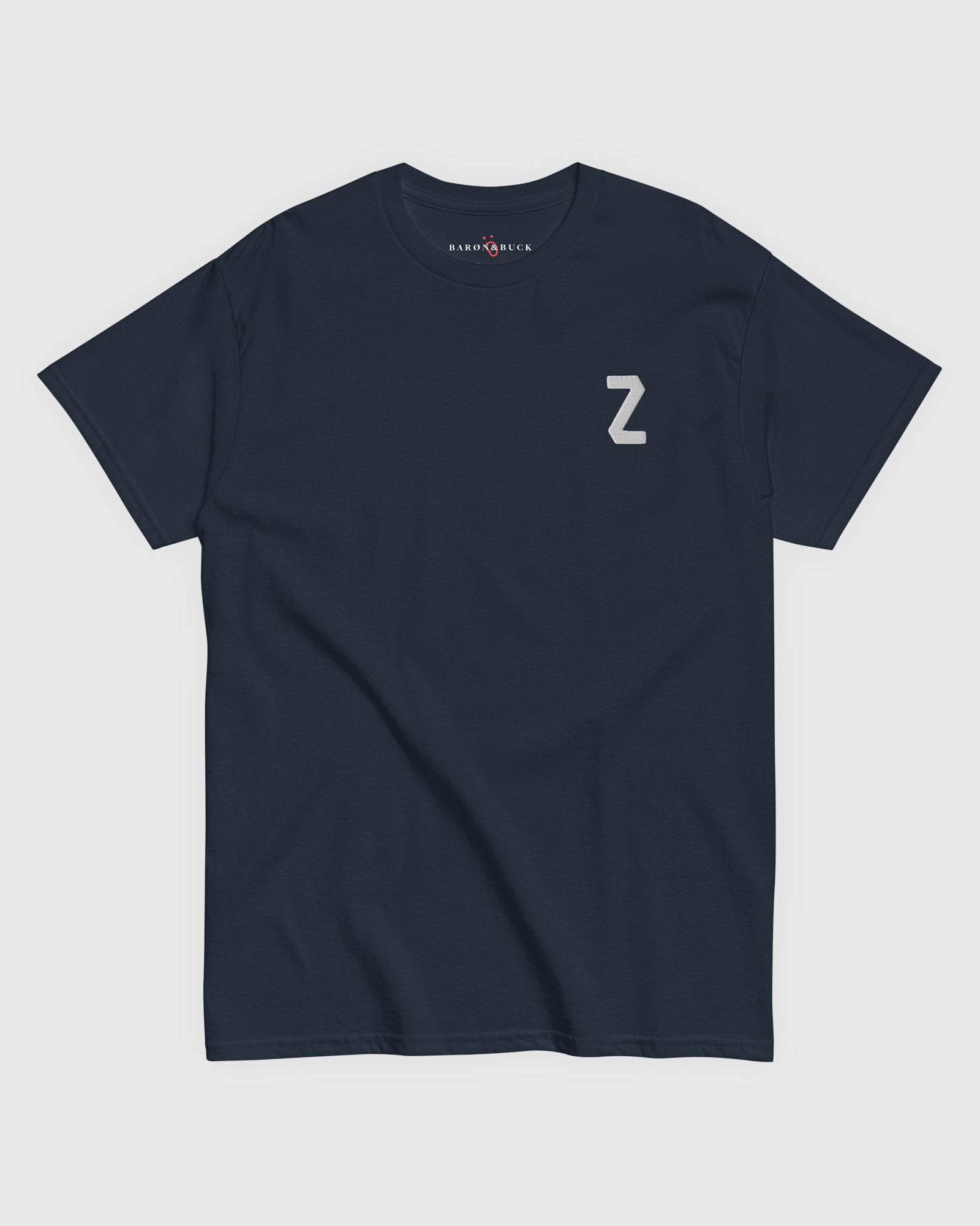 Harbour Monogram Navy heavyweight t-shirt with blue embroidered letter Z by Baron & Buck