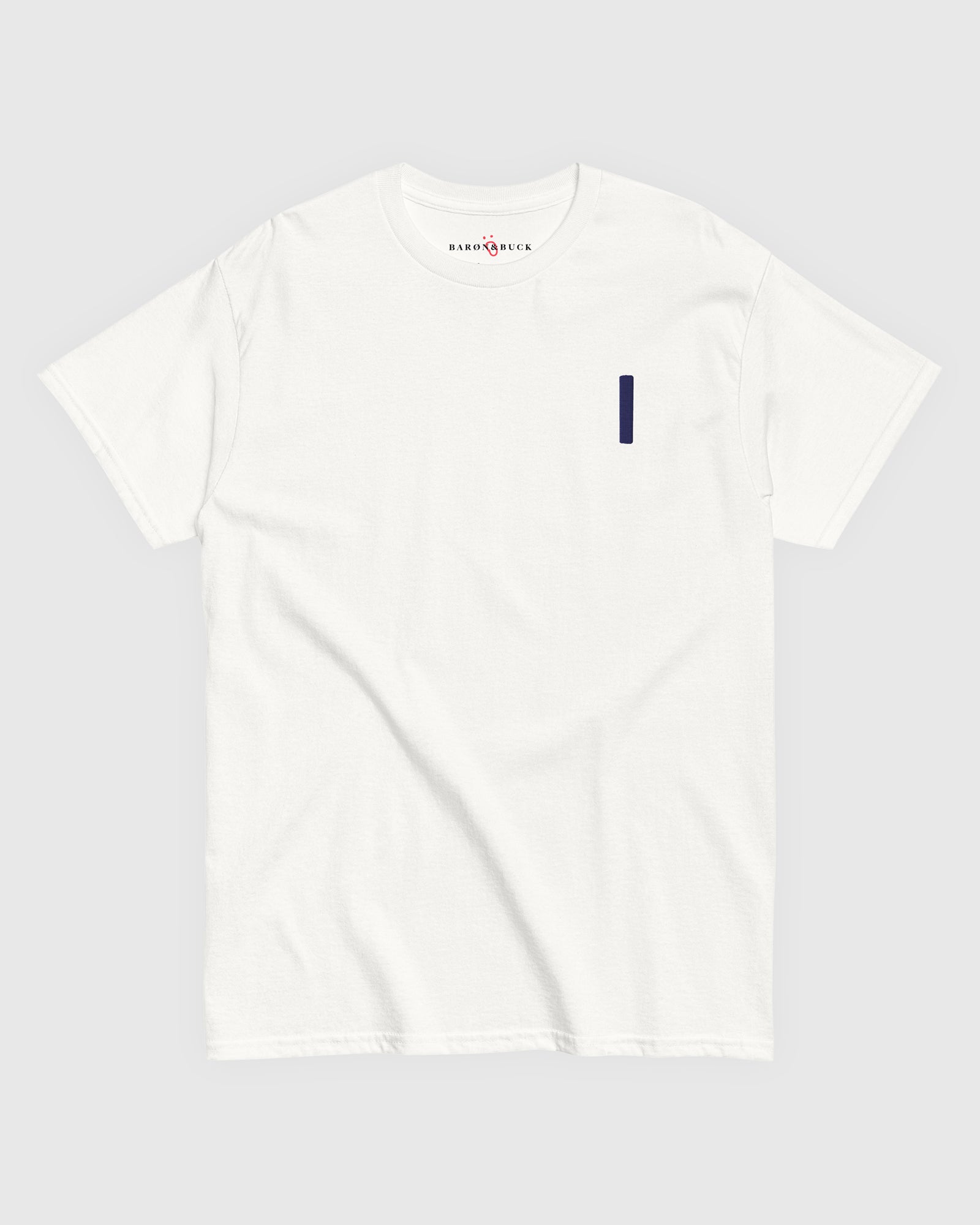 Harbour Monogram White heavyweight t-shirt with blue embroidered letter I by Baron & Buck