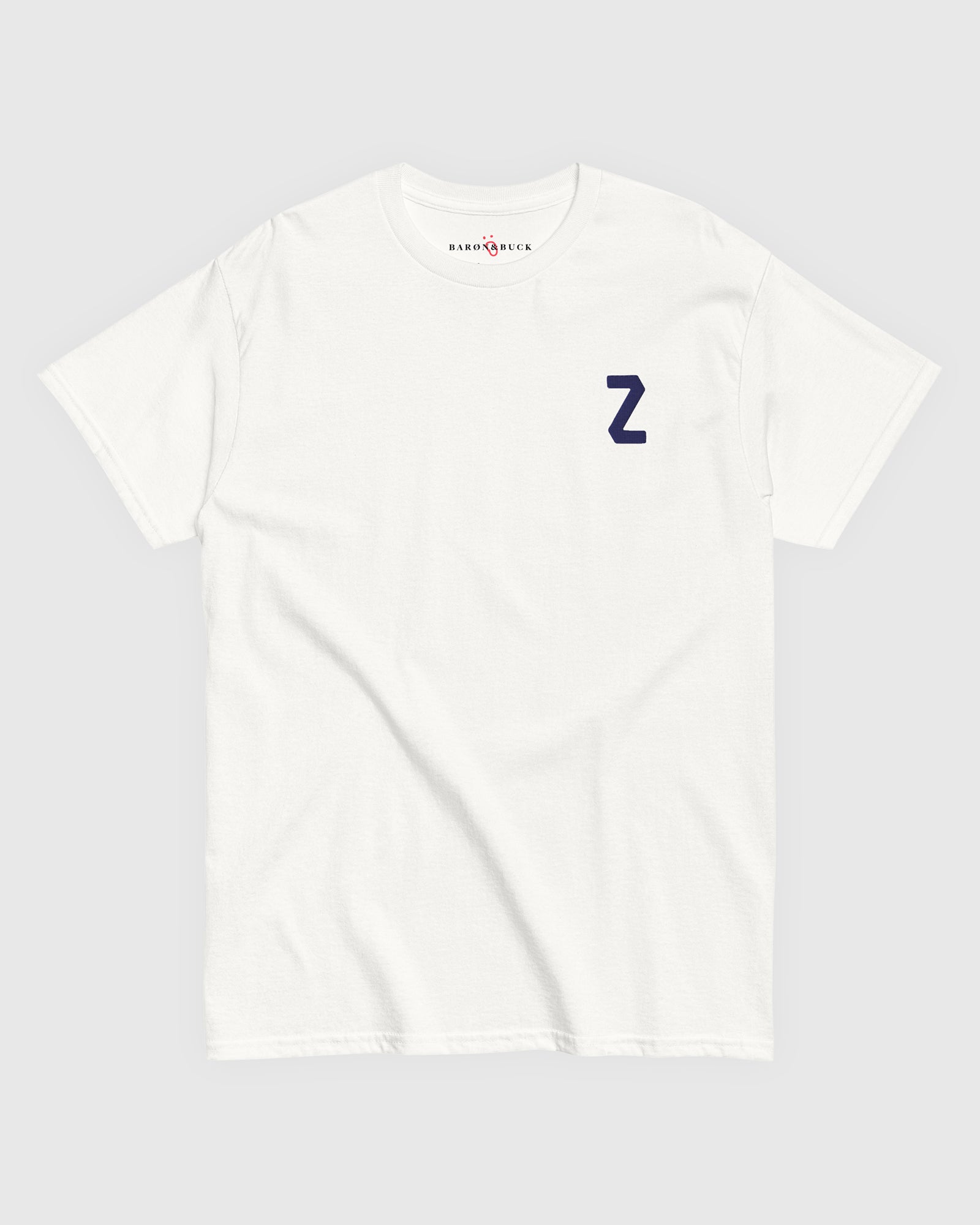 Harbour Monogram White heavyweight t-shirt with blue embroidered letter Z by Baron & Buck